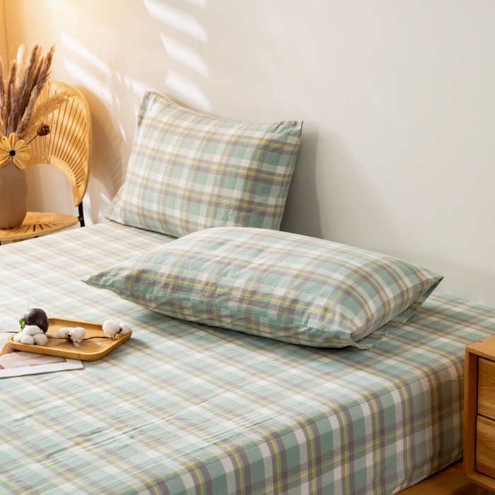 91家纺网 家纺一手货源 找家纺 咏绒家纺工厂店 2025新款A类色织水洗棉四件套 莫妮卡绿