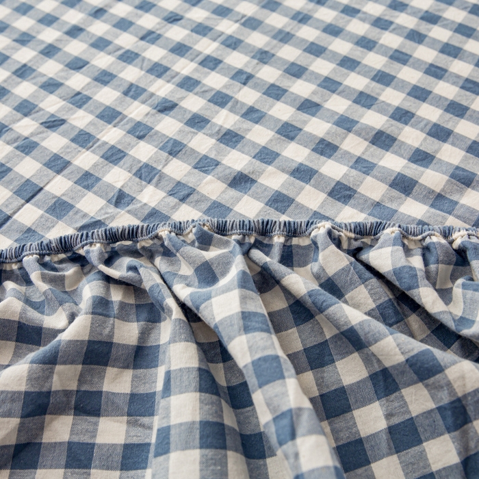 91家纺网 家纺一手货源 找家纺 咏绒家纺工厂店 2025新款A类色织水洗棉四件套 浅蓝小格