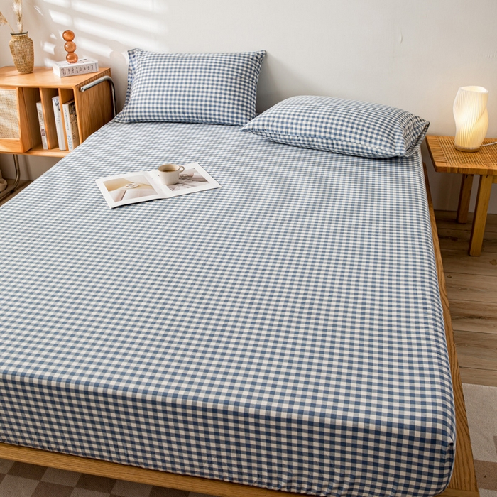 91家纺网 家纺一手货源 找家纺 咏绒家纺工厂店 2025新款A类色织水洗棉四件套 浅蓝小格