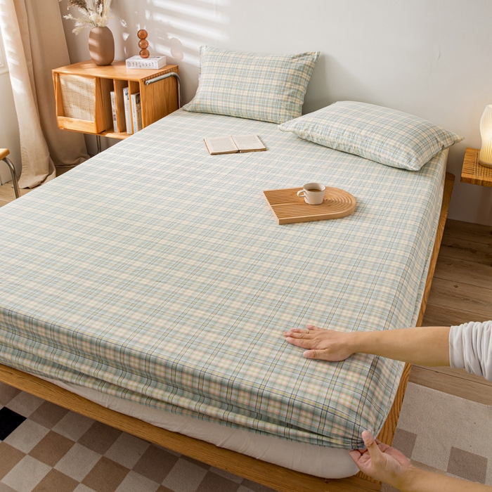 91家纺网 家纺一手货源 找家纺 咏绒家纺工厂店 2025新款A类色织水洗棉四件套 森与绿