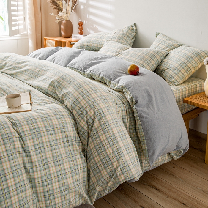 91家纺网 家纺一手货源 找家纺 咏绒家纺工厂店 2025新款A类色织水洗棉四件套 森与绿