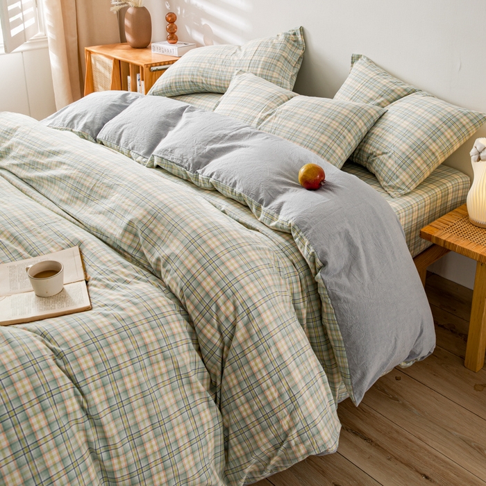 91家纺网 家纺一手货源 找家纺 咏绒家纺工厂店 2025新款A类色织水洗棉四件套 森与绿