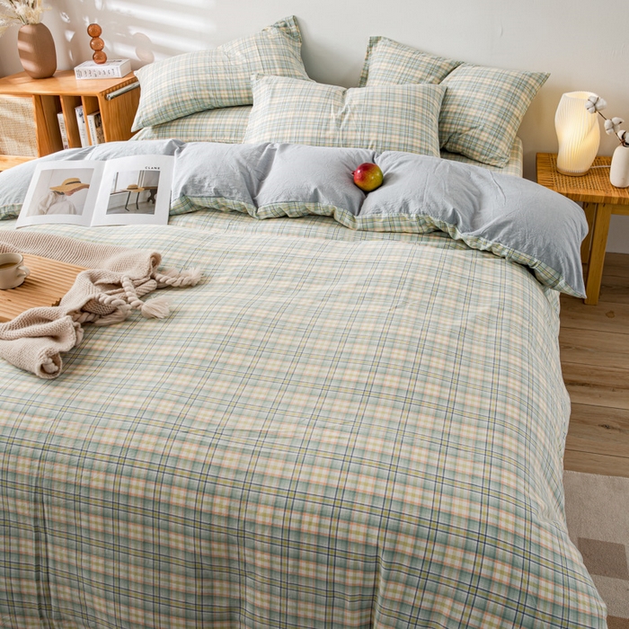 91家纺网 家纺一手货源 找家纺 咏绒家纺工厂店 2025新款A类色织水洗棉四件套 森与绿