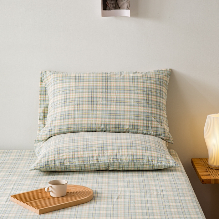 91家纺网 家纺一手货源 找家纺 咏绒家纺工厂店 2025新款A类色织水洗棉四件套 森与绿