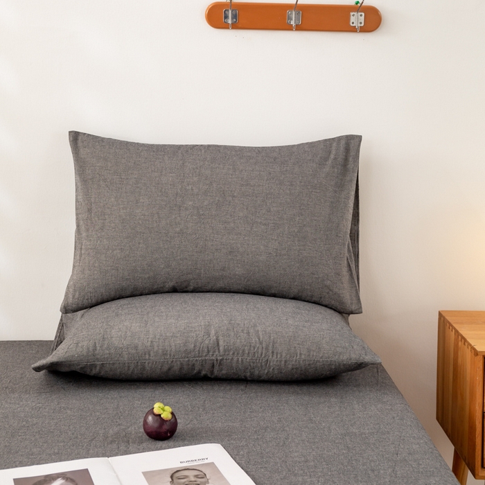 91家纺网 家纺一手货源 找家纺 咏绒家纺工厂店 2025新款A类色织水洗棉四件套 深灰+浅灰