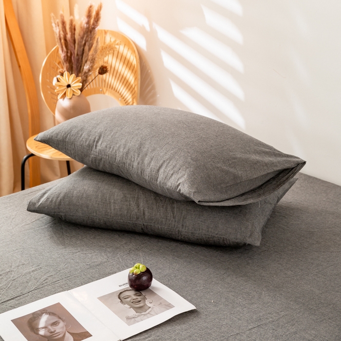 91家纺网 家纺一手货源 找家纺 咏绒家纺工厂店 2025新款A类色织水洗棉四件套 深灰+浅灰