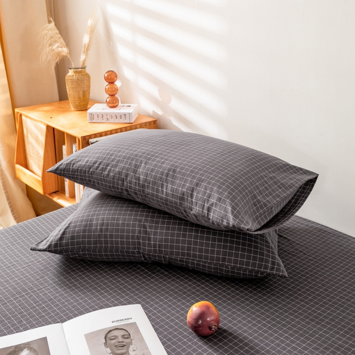 91家纺网 家纺一手货源 找家纺 咏绒家纺工厂店 2025新款A类色织水洗棉四件套 新灰格