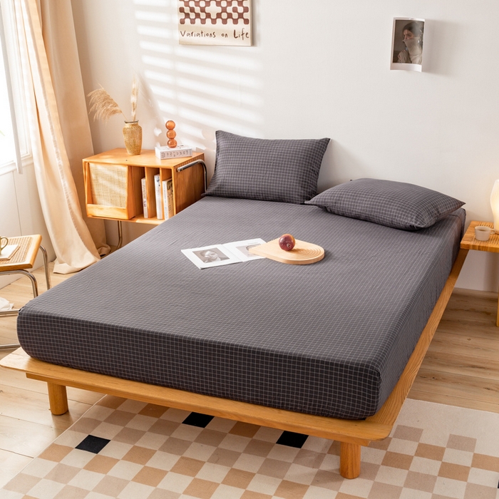 91家纺网 家纺一手货源 找家纺 咏绒家纺工厂店 2025新款A类色织水洗棉四件套 新灰格