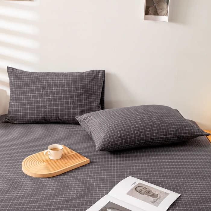 91家纺网 家纺一手货源 找家纺 咏绒家纺工厂店 2025新款A类色织水洗棉四件套 新灰格