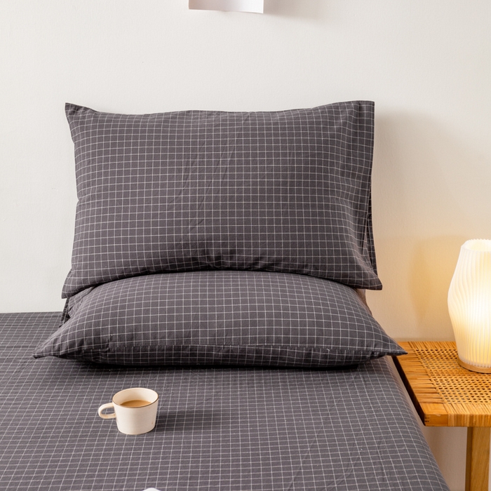 91家纺网 家纺一手货源 找家纺 咏绒家纺工厂店 2025新款A类色织水洗棉四件套 新灰格