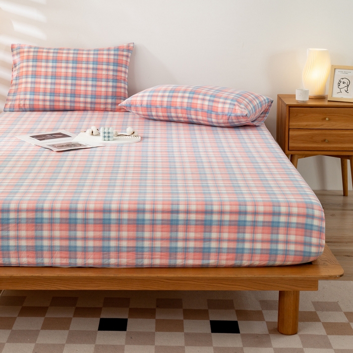 91家纺网 家纺一手货源 找家纺 咏绒家纺工厂店 2025新款A类色织水洗棉四件套 星空粉