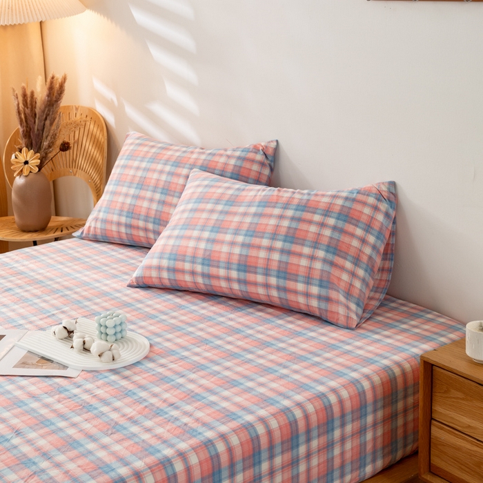 91家纺网 家纺一手货源 找家纺 咏绒家纺工厂店 2025新款A类色织水洗棉四件套 星空粉