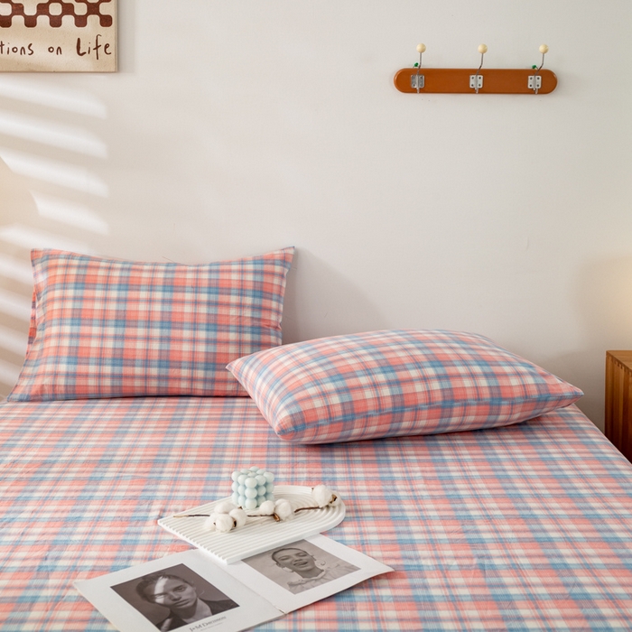 91家纺网 家纺一手货源 找家纺 咏绒家纺工厂店 2025新款A类色织水洗棉四件套 星空粉