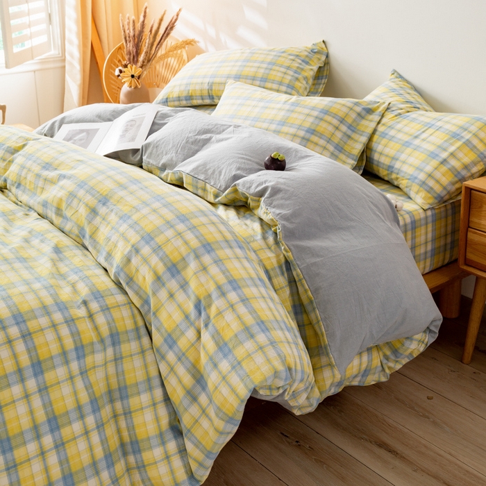 咏绒家纺工厂店 2025新款A类色织水洗棉四件套 星空黄