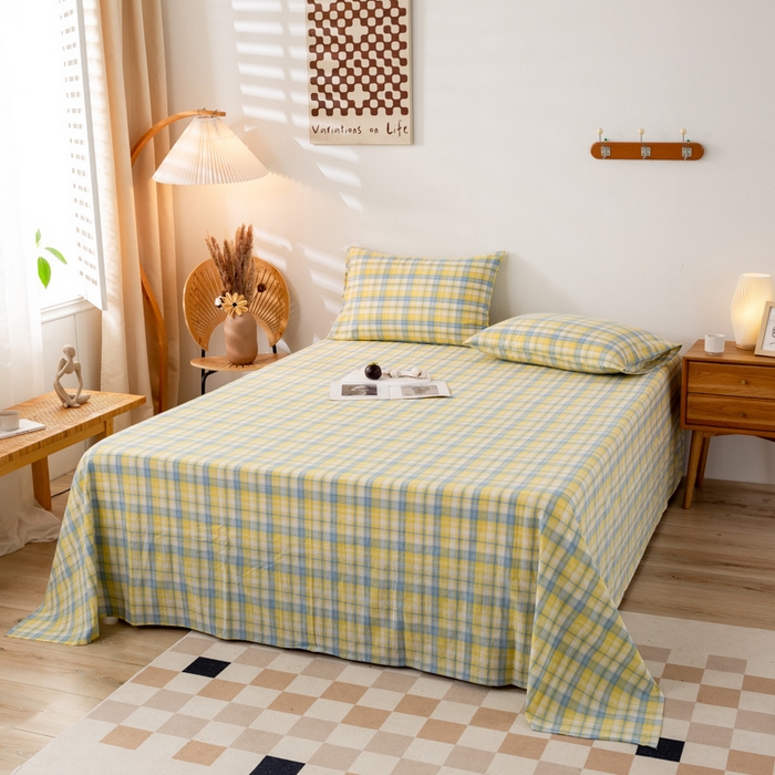 91家纺网 家纺一手货源 找家纺 咏绒家纺工厂店 2025新款A类色织水洗棉四件套 星空黄