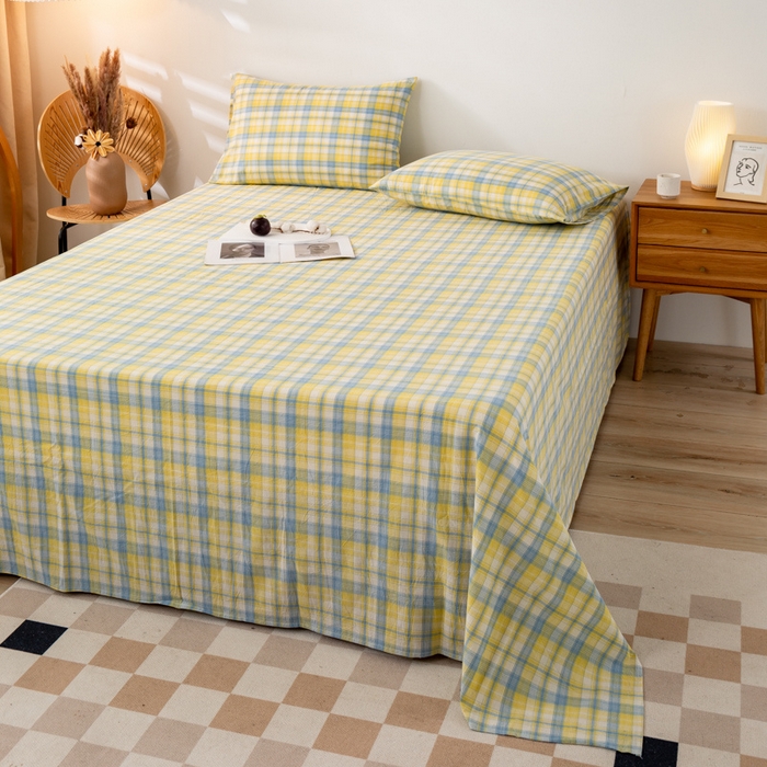 91家纺网 家纺一手货源 找家纺 咏绒家纺工厂店 2025新款A类色织水洗棉四件套 星空黄