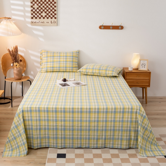 91家纺网 家纺一手货源 找家纺 咏绒家纺工厂店 2025新款A类色织水洗棉四件套 星空黄