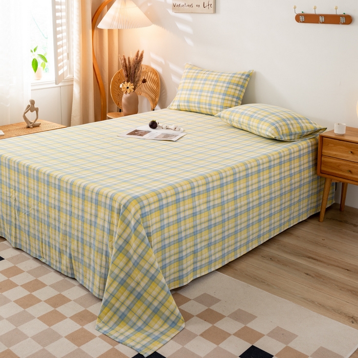 91家纺网 家纺一手货源 找家纺 咏绒家纺工厂店 2025新款A类色织水洗棉四件套 星空黄