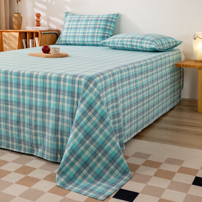 91家纺网 家纺一手货源 找家纺 咏绒家纺工厂店 2025新款A类色织水洗棉四件套 星空绿