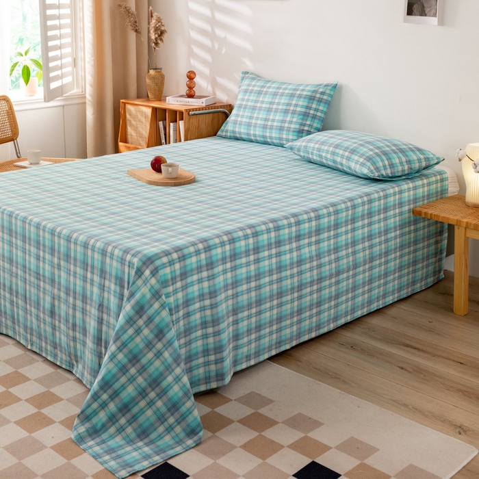 91家纺网 家纺一手货源 找家纺 咏绒家纺工厂店 2025新款A类色织水洗棉四件套 星空绿