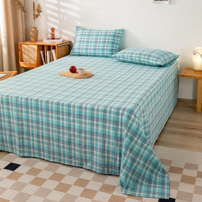 91家纺网 家纺一手货源 找家纺 咏绒家纺工厂店 2025新款A类色织水洗棉四件套 星空绿