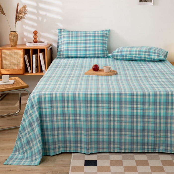 91家纺网 家纺一手货源 找家纺 咏绒家纺工厂店 2025新款A类色织水洗棉四件套 星空绿