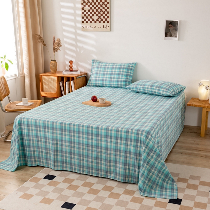 91家纺网 家纺一手货源 找家纺 咏绒家纺工厂店 2025新款A类色织水洗棉四件套 星空绿