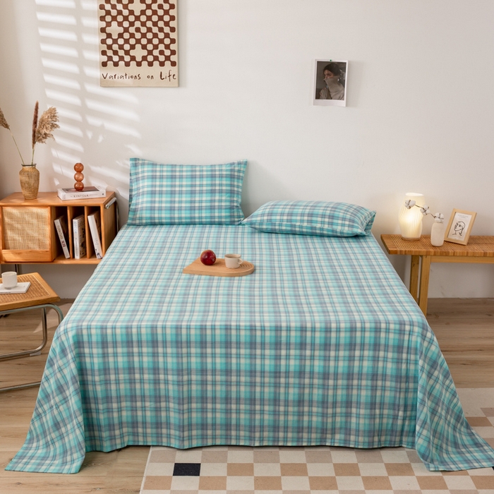 91家纺网 家纺一手货源 找家纺 咏绒家纺工厂店 2025新款A类色织水洗棉四件套 星空绿