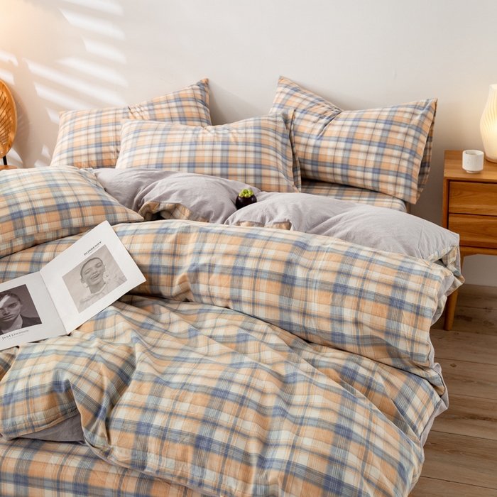 91家纺网 家纺一手货源 找家纺 咏绒家纺工厂店 2025新款A类色织水洗棉四件套 星空米