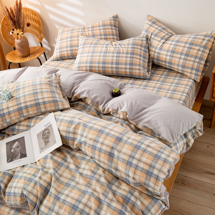 91家纺网 家纺一手货源 找家纺 咏绒家纺工厂店 2025新款A类色织水洗棉四件套 星空米