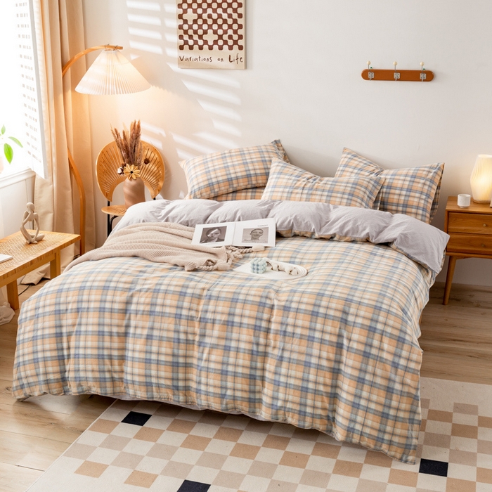 91家纺网 家纺一手货源 找家纺 咏绒家纺工厂店 2025新款A类色织水洗棉四件套 星空米