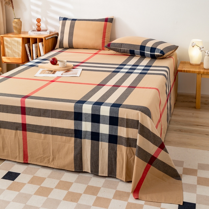 91家纺网 家纺一手货源 找家纺 咏绒家纺工厂店 2025新款A类色织水洗棉四件套 丈青洋红大格