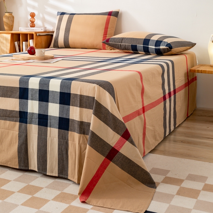 91家纺网 家纺一手货源 找家纺 咏绒家纺工厂店 2025新款A类色织水洗棉四件套 丈青洋红大格