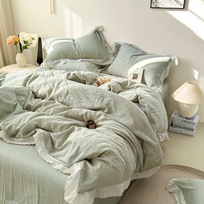 91家纺网 家纺一手货源 找家纺 （总）咏绒家纺工厂店 2025新款全棉双层皱皱沙纯色四件套安娜