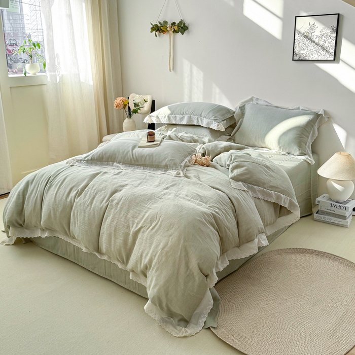 91家纺网 家纺一手货源 找家纺 （总）咏绒家纺工厂店 2025新款全棉双层皱皱沙纯色四件套安娜