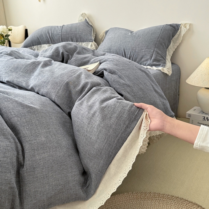 91家纺网 家纺一手货源 找家纺 （总）咏绒家纺工厂店 2025新款全棉双层皱皱沙纯色四件套安娜