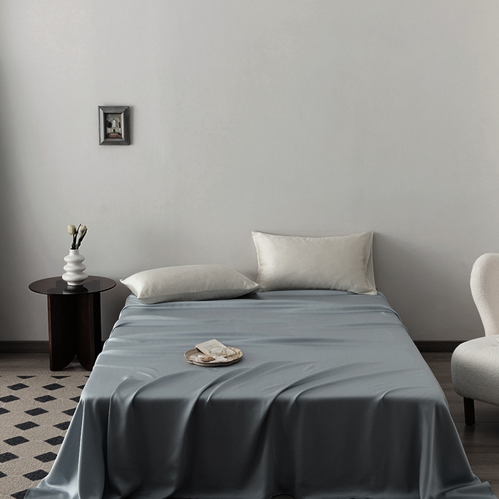 91家纺网 家纺一手货源 找家纺 浩情国际婚庆供货中心 2026新款60支奥地利兰精天丝纯色双拼系列四件套 灰蓝色-冰川灰