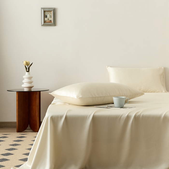 91家纺网 家纺一手货源 找家纺 浩情国际婚庆供货中心 2026新款60支奥地利兰精天丝纯色双拼系列四件套 芝芝淘淘-极地白