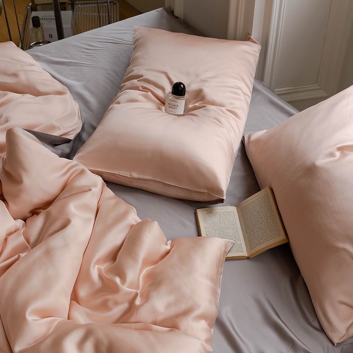 91家纺网 家纺一手货源 找家纺 浩情国际婚庆供货中心 2026新款60支奥地利兰精天丝纯色双拼系列四件套 月光色-岩石灰