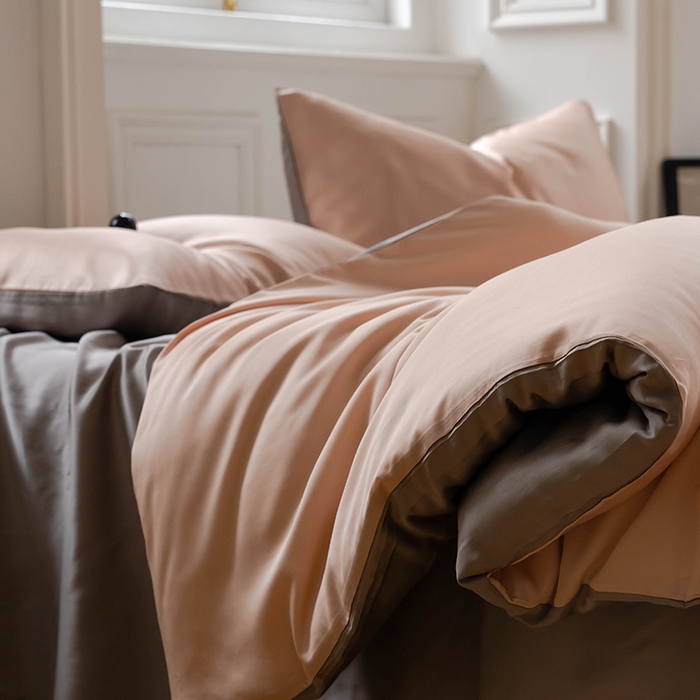 91家纺网 家纺一手货源 找家纺 浩情国际婚庆供货中心 2026新款60支奥地利兰精天丝纯色双拼系列四件套 月光色-岩石灰