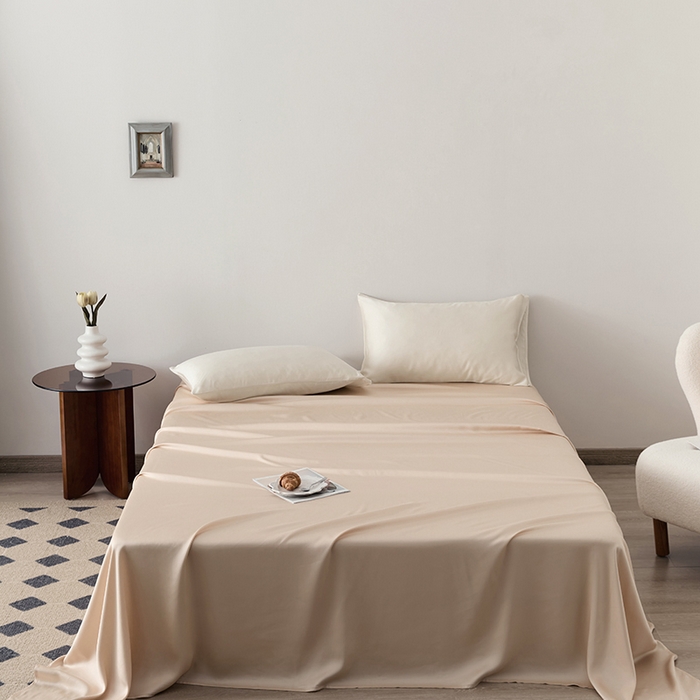 91家纺网 家纺一手货源 找家纺 浩情国际婚庆供货中心 2026新款60支奥地利兰精天丝纯色双拼系列四件套 沙茶色