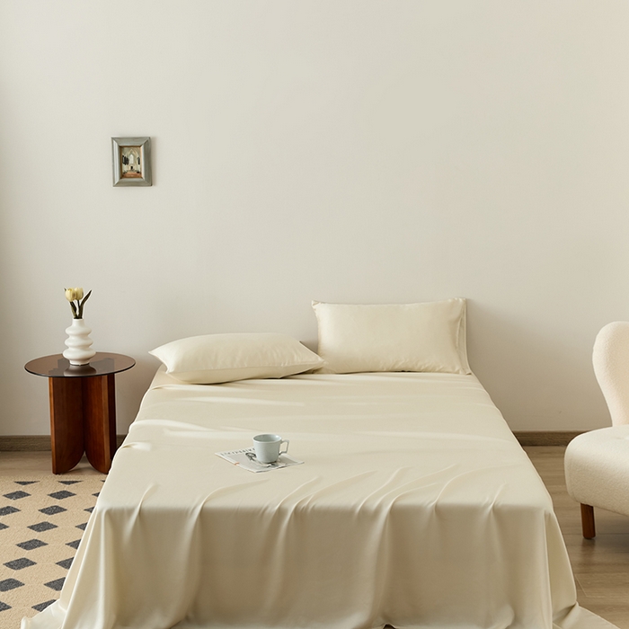 91家纺网 家纺一手货源 找家纺 浩情国际婚庆供货中心 2026新款60支奥地利兰精天丝纯色双拼系列四件套 芝芝淘淘-极地白