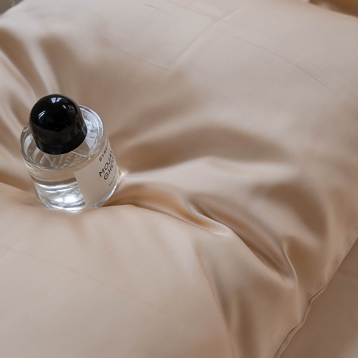 91家纺网 家纺一手货源 找家纺 浩情国际婚庆供货中心 2026新款60支奥地利兰精天丝纯色双拼系列四件套 沙茶色