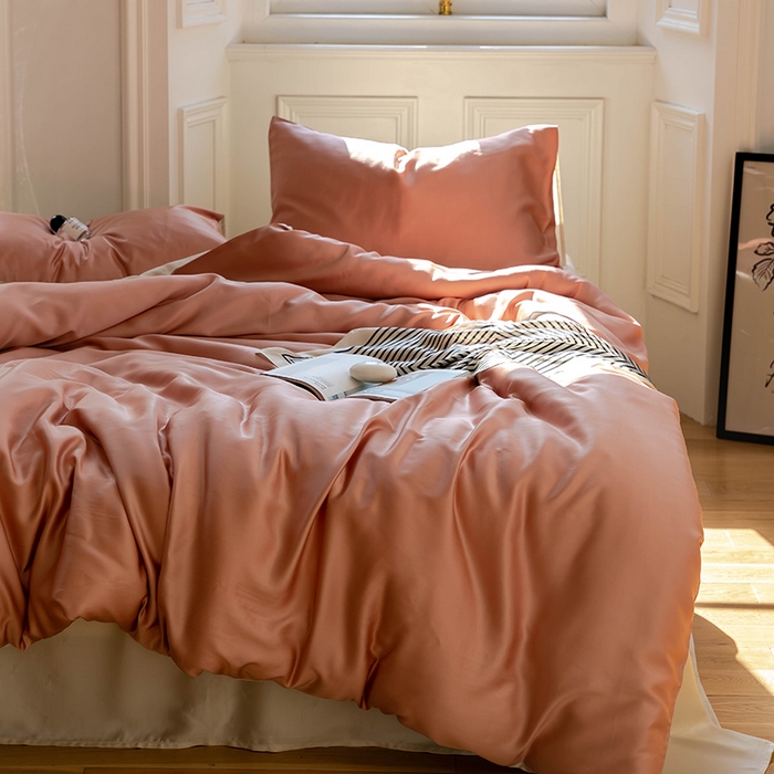 91家纺网 家纺一手货源 找家纺 浩情国际婚庆供货中心 2026新款60支奥地利兰精天丝纯色双拼系列四件套 芝芝淘淘-极地白