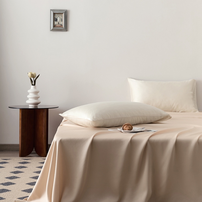 91家纺网 家纺一手货源 找家纺 浩情国际婚庆供货中心 2026新款60支奥地利兰精天丝纯色双拼系列四件套 沙茶色