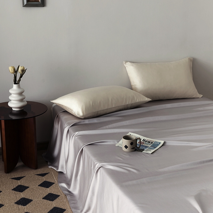 91家纺网 家纺一手货源 找家纺 浩情国际婚庆供货中心 2026新款60支奥地利兰精天丝纯色双拼系列四件套 月光色-岩石灰