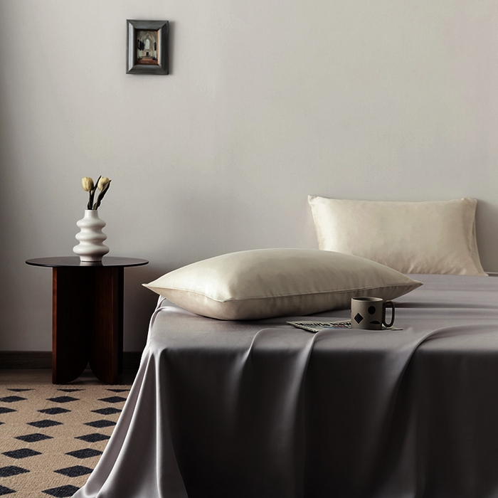 91家纺网 家纺一手货源 找家纺 浩情国际婚庆供货中心 2026新款60支奥地利兰精天丝纯色双拼系列四件套 岩石灰