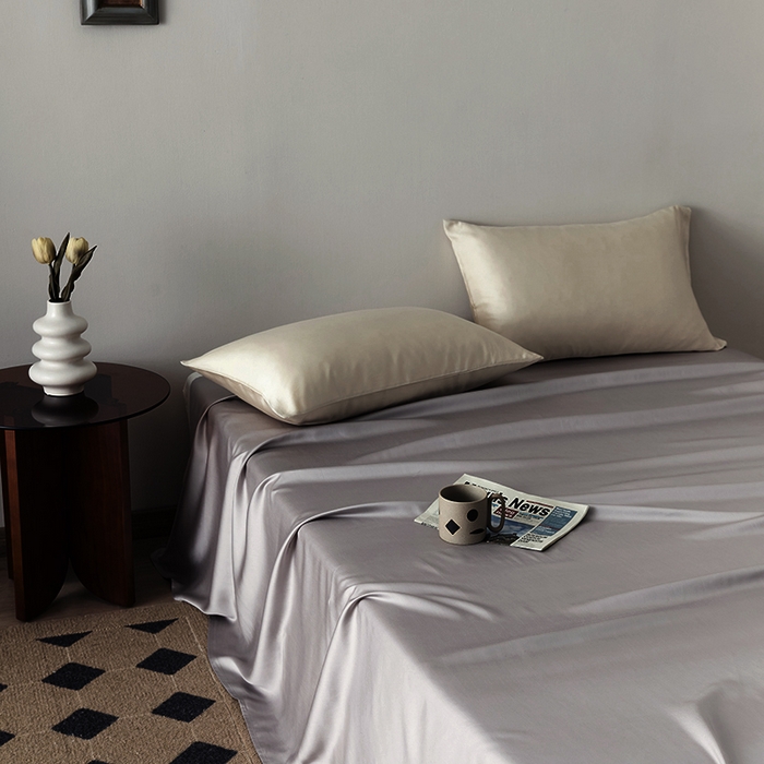 91家纺网 家纺一手货源 找家纺 浩情国际婚庆供货中心 2026新款60支奥地利兰精天丝纯色双拼系列四件套 岩石灰