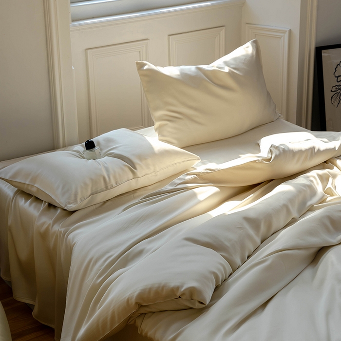 91家纺网 家纺一手货源 找家纺 浩情国际婚庆供货中心 2026新款60支奥地利兰精天丝纯色双拼系列四件套 极地白