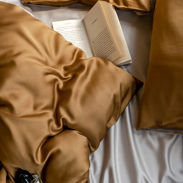 91家纺网 家纺一手货源 找家纺 浩情国际婚庆供货中心 2026新款60支奥地利兰精天丝纯色双拼系列四件套 敦煌色-曙光银